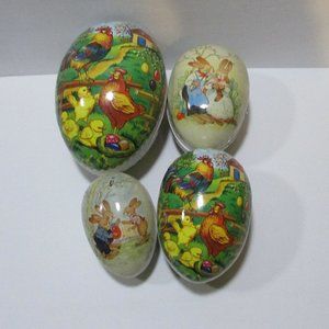 Easter paper mache eggs Rooster hen chick bunny family Nestler Germany lot 4